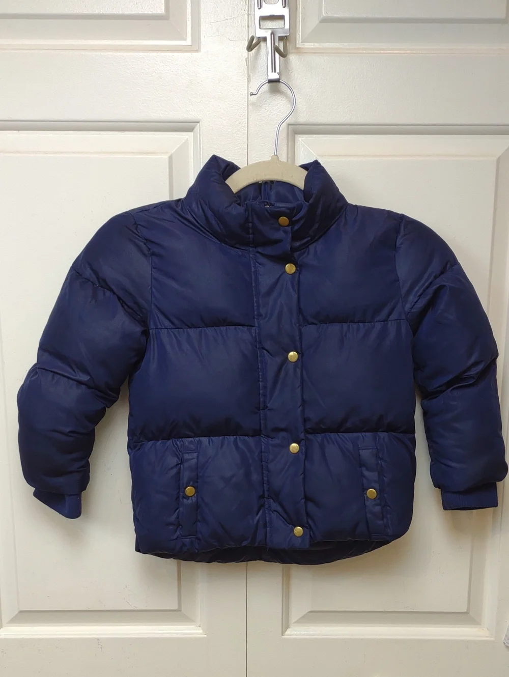 H&M Kids Full Zip Navy Blue Gold Button Snap Detail Front Pockets Puffer Jacket